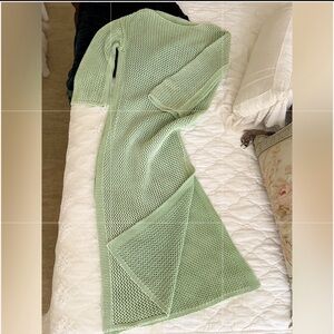 FYB (Forever Young & Broke) Light Green Open Knit Long Cardigan